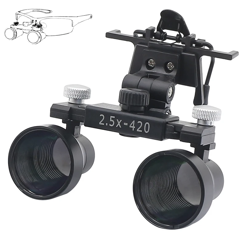 2.5X Dental Binocular Loupes 420-520mm Dentistry Medical Surgical Magnifier Larger Working Distance with Glasses Clip