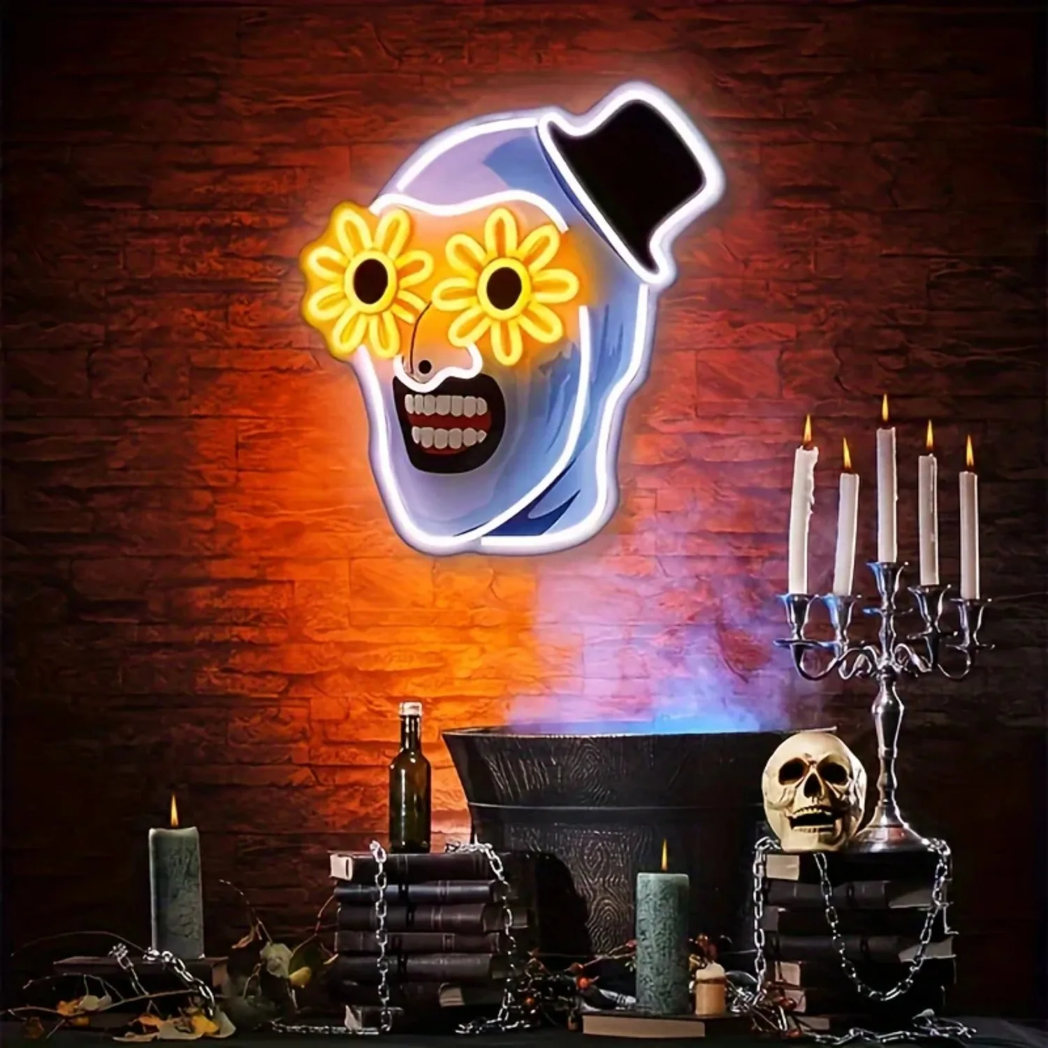 Terrifier 꽃 해골 UV 인쇄 네온 사인 USB 전원 LED 네온 불빛 벽 침실 파티 게임 룸 남자 동굴 장식