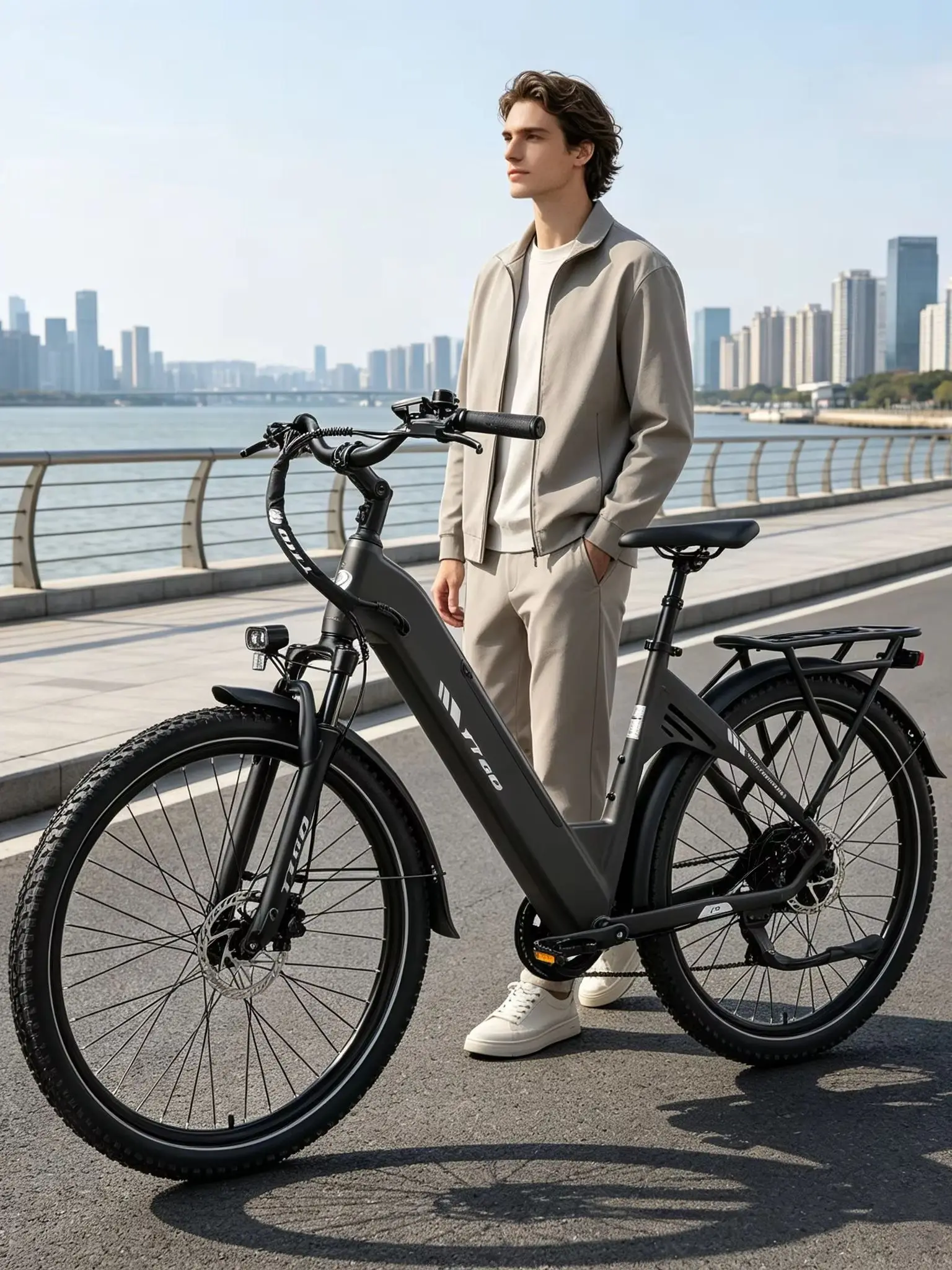 TTGO C5 Elektrofahrrad für Pendler, Elektrofahrrad für Erwachsene, 250W Motor, 70Nm, 7-Gang-Schaltung, hydraulische Bremsen, Federung, Sattelstütze, LCD-Display, E-Bike, 27,5 Zoll
