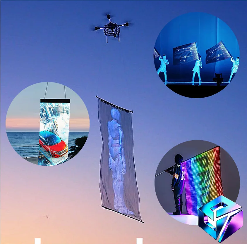 P15 P20 P25 Transparent Flying Flag LED DisplayHoisting Flexible Advertising Screen For Outdoor Event Show view 4