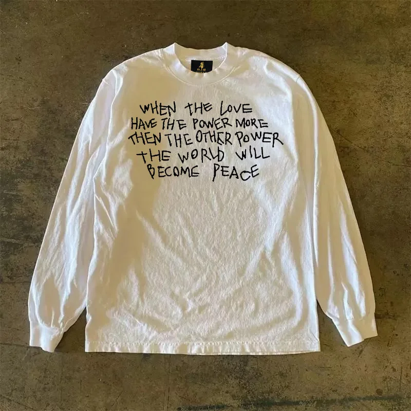 Long Sleeve 310 Pure Cotton Men's T-Shirt Upward Hero Non-Light American Style Couple's T-Shirt Youth Loose Fit Printed Tee