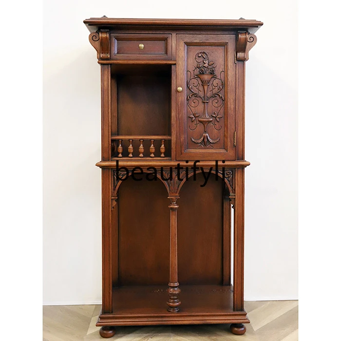 French medieval solid wood tenon and mortise removable wine cabinet retro mix and match decorative small bookcase