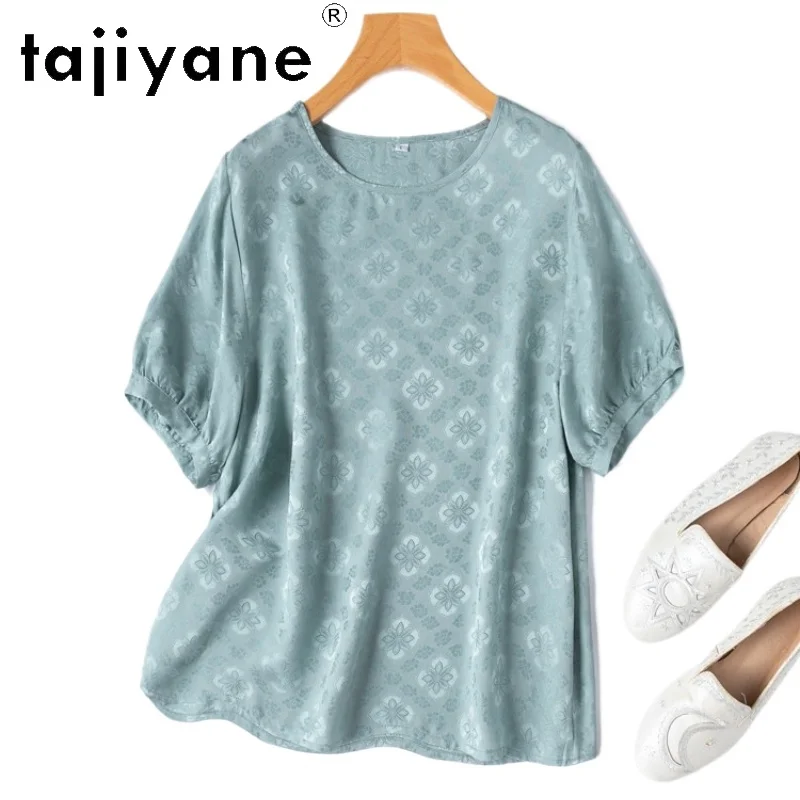 

TAJIYANE 100% натуральные шелковые футболки из тутового шелкопряда для женщин, элегантные жаккардовые футболки, премиум-топы для дам на лето 2026, женская одежда