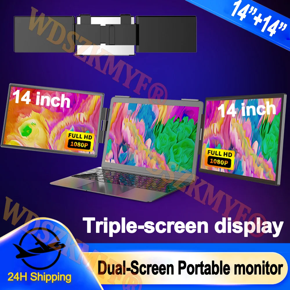 

Портативный двойной монитор 14 и 14 дюймов, FHD 1080P, IPS-экран 16:9, USB-C, удлинитель для ноутбука для торговли/программированием/игр, второй дисплей