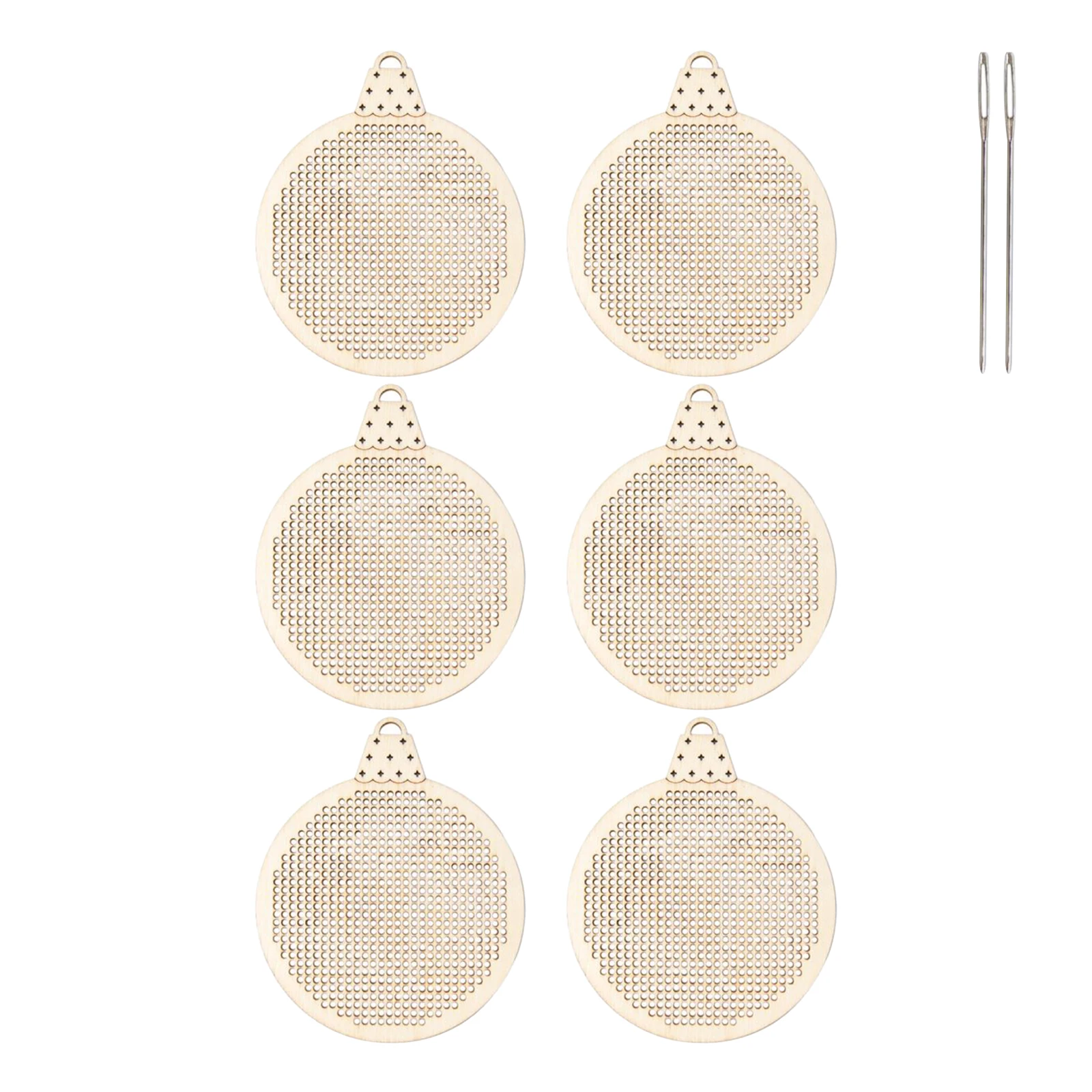 6Pcs Christmas Cross Stitch Hole Carving Wooden Pendant Embroidery Slices DIY for Xmas Holiday Christmas Tree Decorations