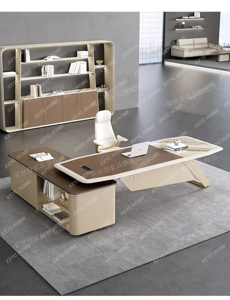 CX Modern Walnut Slate Executive Desk Simple Boss Office Desk For Leader Conference Table
