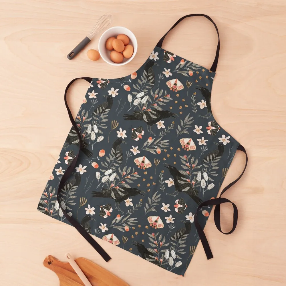 

Black Crow and Butterflies Apron professional kitchen Beauty Apron