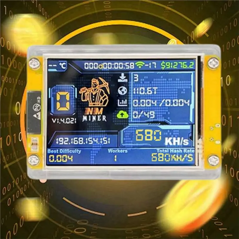 Pantalla elegante y inteligente Bitcoin Crypto Solo Miner Nerdminer Harshrate mejorado 680KH/S Nmminer Nerdminer Lotería