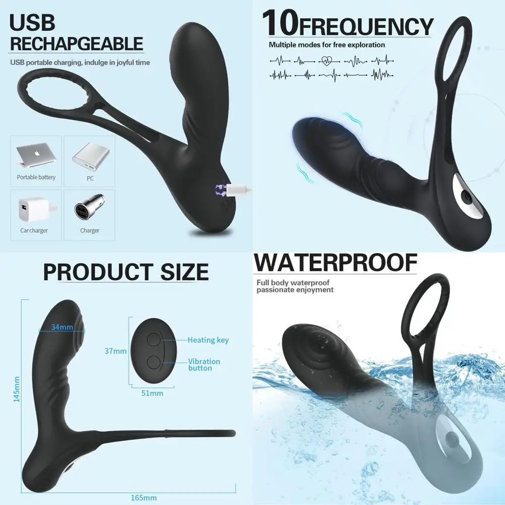 Vibromasseur Anal, jouets sexuels, masseur de Prostate, stimulateur avec double anneau pénien, 10 Modes de vibration et de chauffage, Plug Anal étanche V