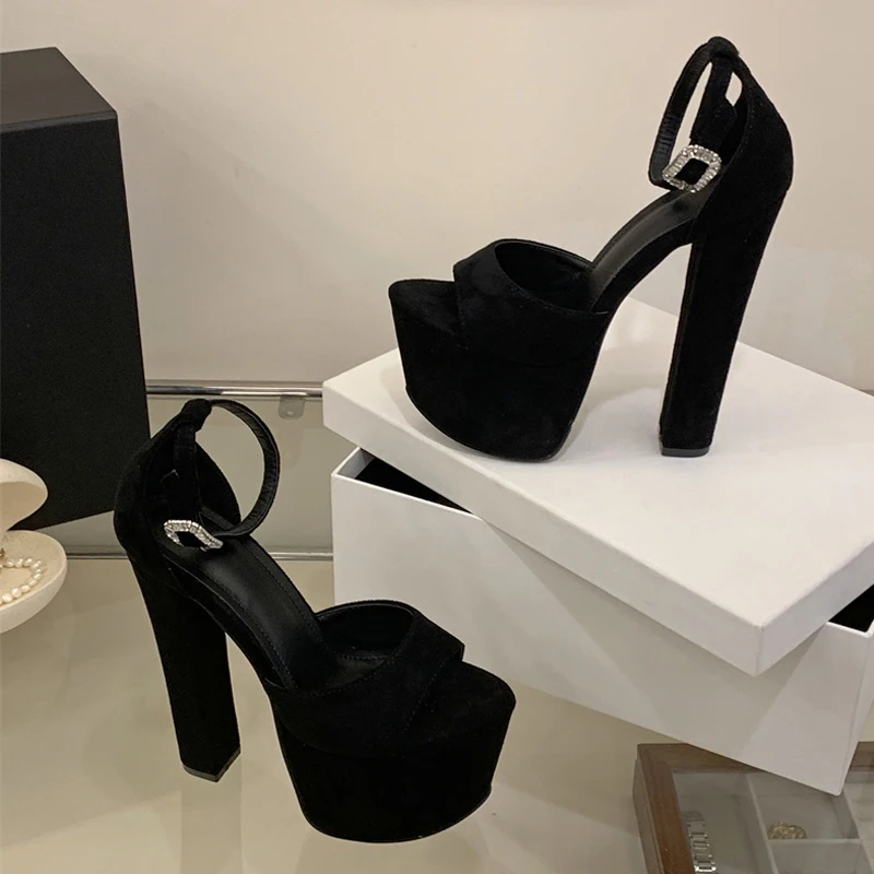 Liyke Model Show Sexy Extreme High Heels Chunky Platform Sandals Women Fashion Crystal Buckle Peep Toe Stripper Pole Dance Shoes view 4