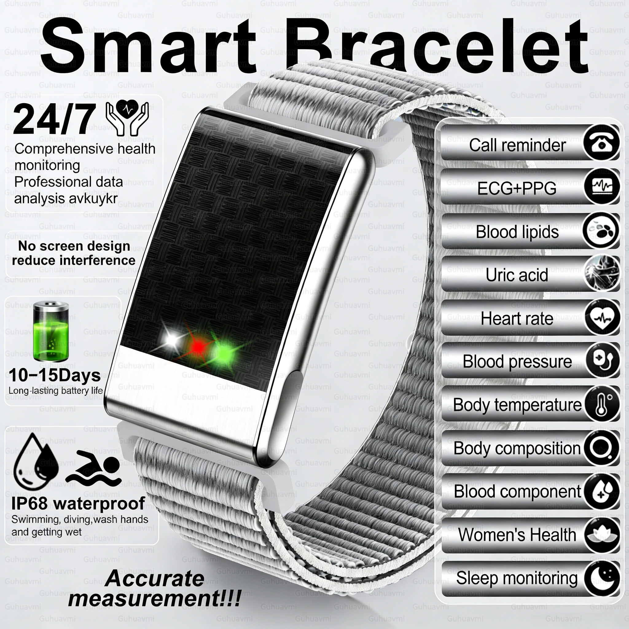 Men's ECG Health Smart Watch BMI Body Fat Measure Blood Lipids Uric Acid 120+ Sports Mode Screenless Smart Bracelet Women Gifts