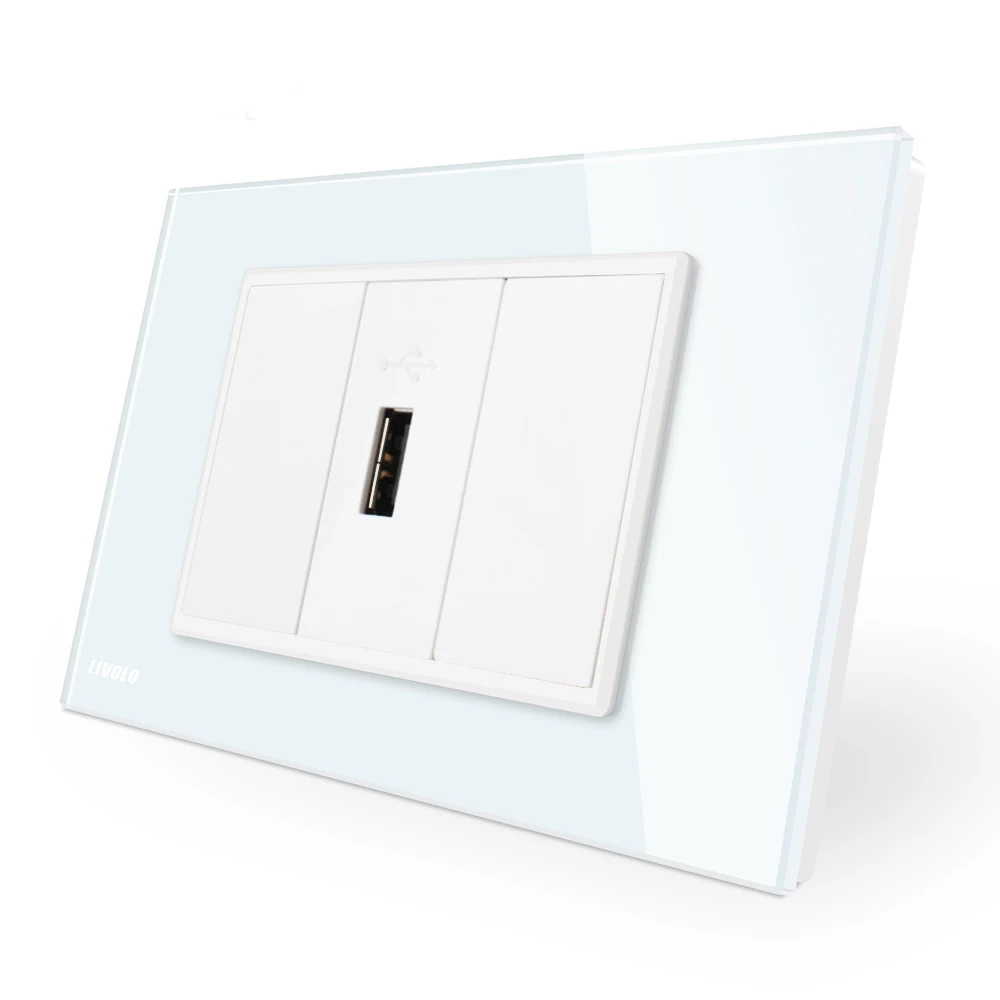 Tomada de Parede do Carregador de Livolo us Usb Tomada Elétrica da Tomada de Casa Inteligente e Tomada de Usb ac 110v250v Painel de Vidro de Cristal