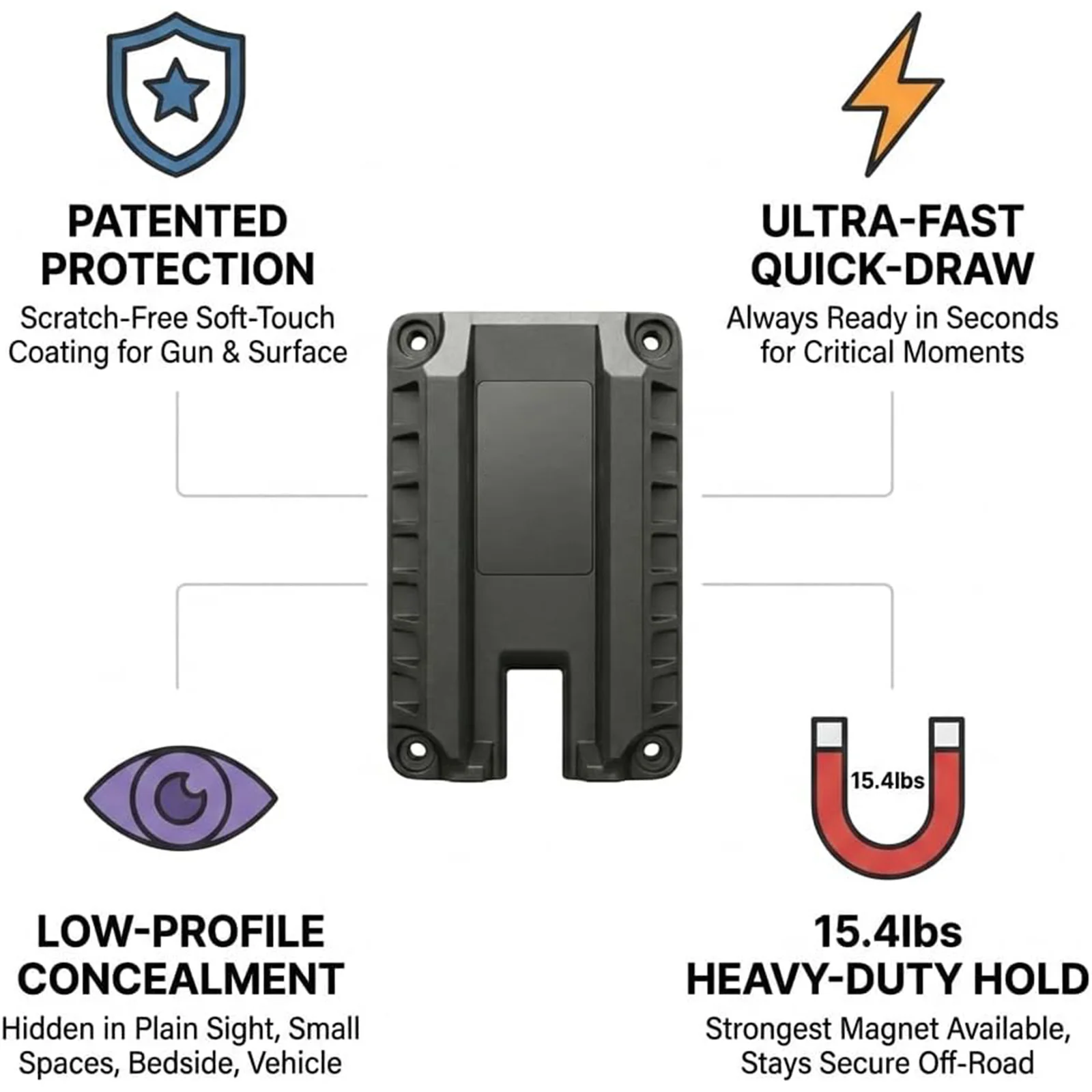 Quick Draw Magnetic Mount Holster Discreet Concealed Magnet Holder Accessories for Vehicle Home Office Wall Desk