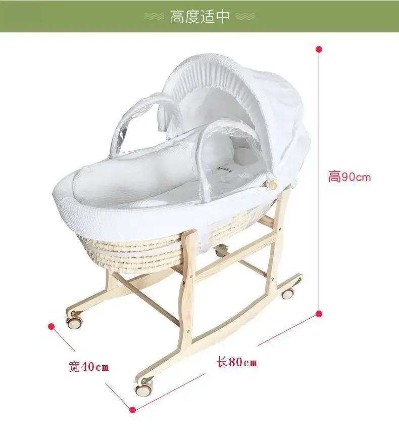 Cesta portátil do sono do bebê, carro que transporta, mão recém-nascida, palha tecida, cama do berço