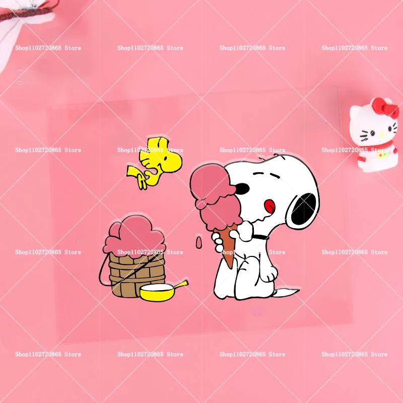 Snoopys Crystal Transfer Stickers Transparent Small UV DTF Sticker Lunch Box Water Cup Bottle Kawaii Anime DIY Decoration Gift