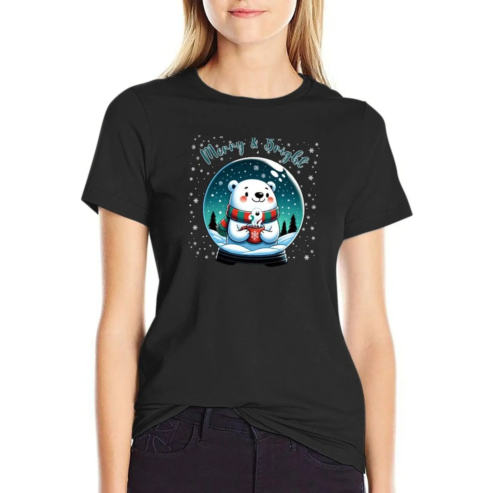 Festive Polar Bear in a Christmas Bauble, Animal Lover Fun T-Shirt customizeds anime clothes sports fans Women t shirt