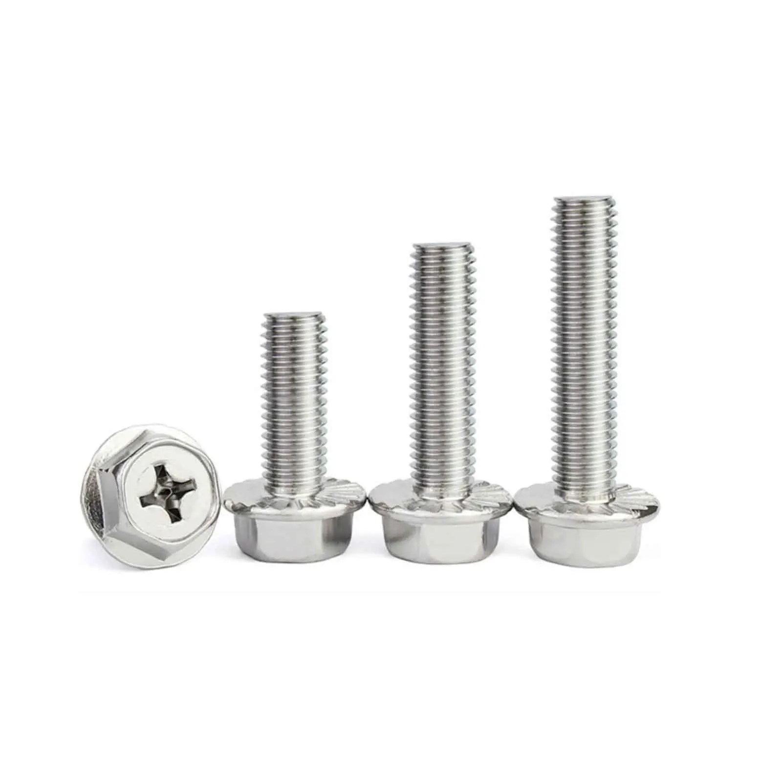 1/20Pcs 304 Stainless Steel Phillips Flange Face Screw Hex Bolt Anti-Slip Anti-Loose Washer-Integrated Screw M2M2.5M3M4M5M6M8M10