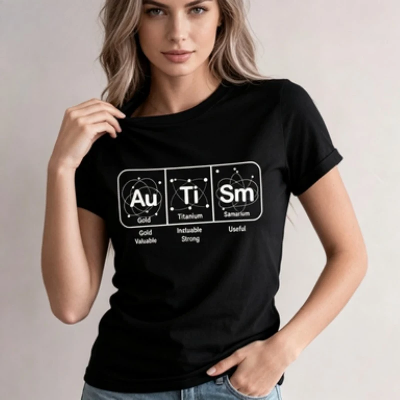 Autism Aware T Shirt Autism Periodic Table Tshirts Autism Awareness T-shirt Women's T-Shirt Harajuku Graphic Women Clothing