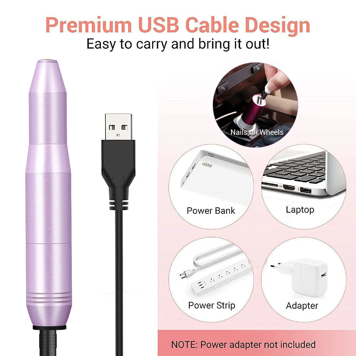 LULAA High-Power Metal Electric Nail Sander Gel Polish Remover Tools Protable Nail Drill Machine Milling Cutter For Manicure