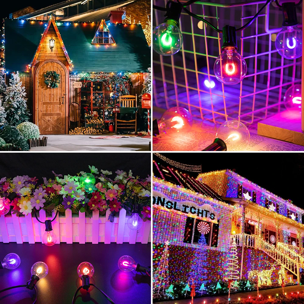 Outdoor Colorful String Lights G40 Vintage Christmas Decoration Lights for Patio Garden Party 1.5W 110V 220V E12 LED Globe Bulbs