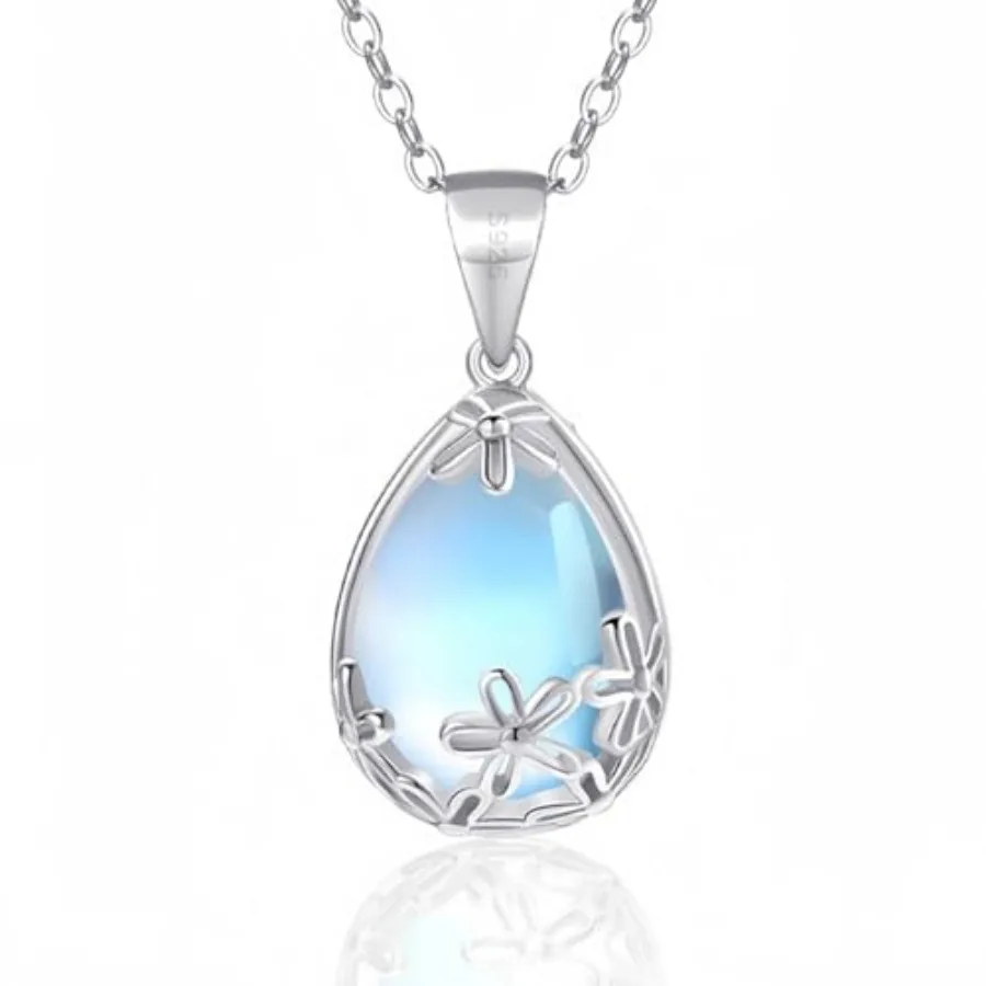 

925 Sterling Silver Moonstone Necklace for women, Moon Stone Daisy Filigree Pendant Necklaces, Moonstone Jewelry Gift for Women