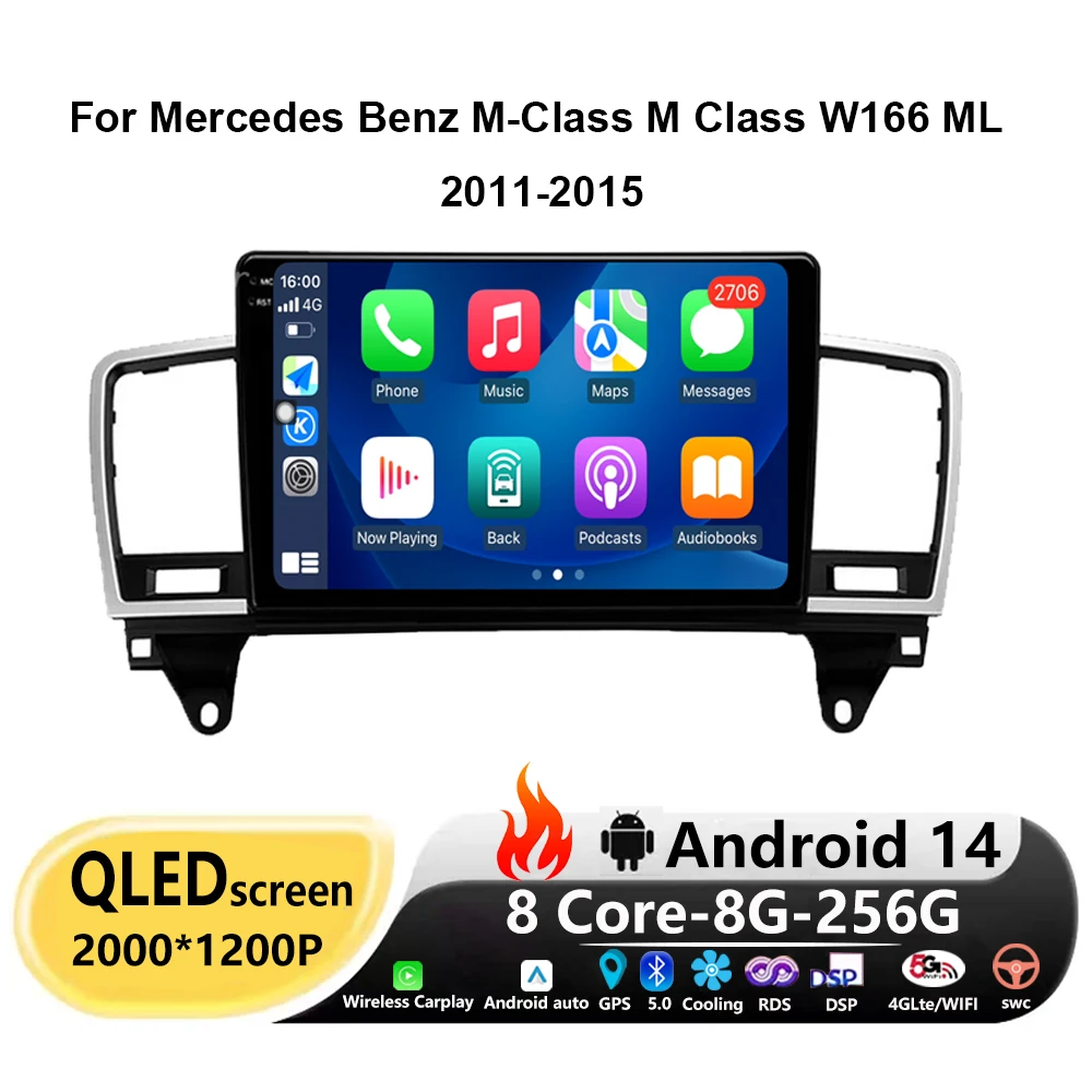 

For Mercedes-benz Classe M W166 ML 2011 -2013 2014 2015 Android 14 Carplay Auto Car Radio Multimedia Player Stereo GPS WIFI+4G