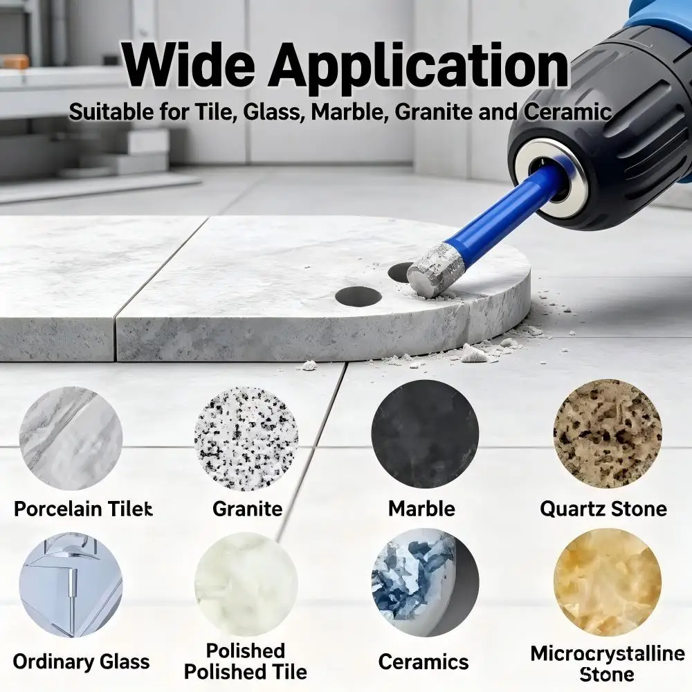 7PCS Dry‑Use Brazed Diamond Core Drill Bit, 5‑16mm Round Shank for Tile Marble Granite Glass Ceramic Stone Drilling DIY Repair