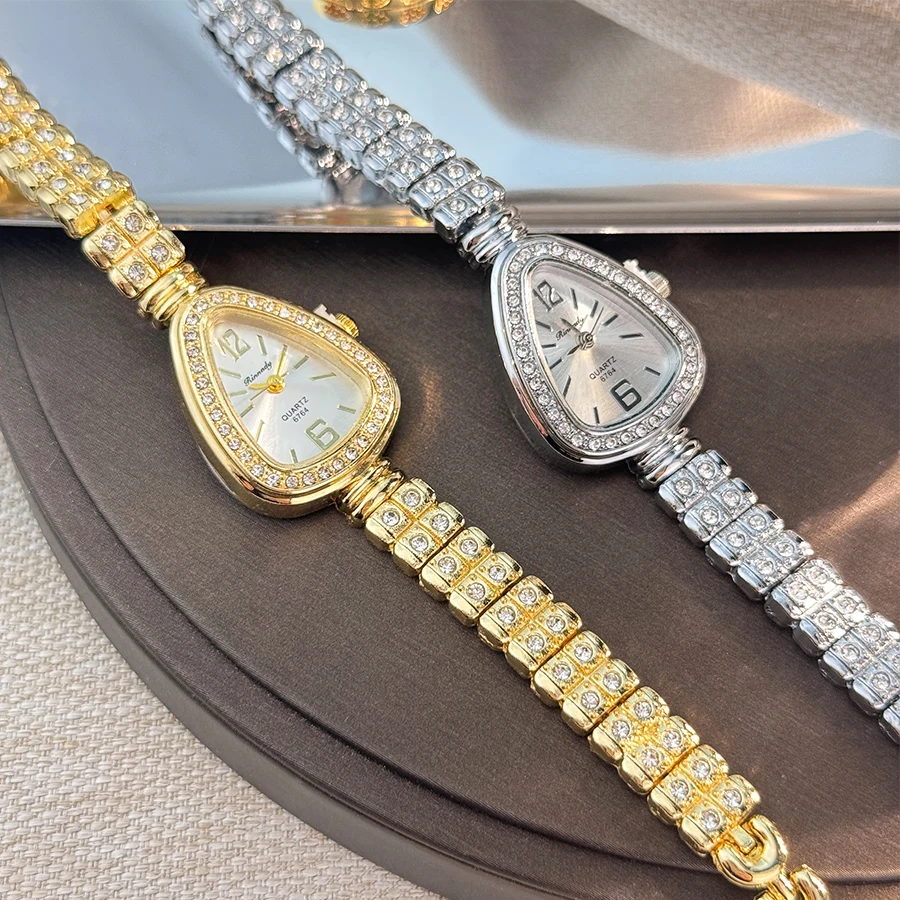 Diamond-Set Snakehead Alloy Case Quartz Watch, Luxury