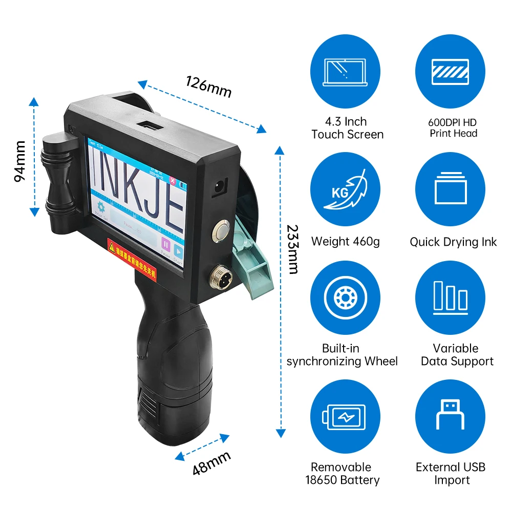 Imagem -04 - Handheld Inkjet Printer Gun Fast-drying Cartucho de Tinta para Texto qr Barcode Número do Lote Etiqueta Logo Datas Código Printer 127 Milímetros