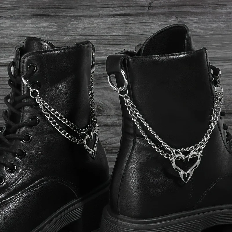 2Pcs Gothic hollow flame heart double-layer boot chain, silver metal detachable shoe decoration, suitable for all kinds of boots
