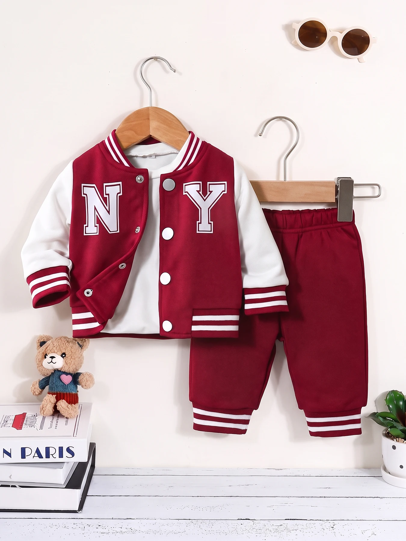 Cool Little Boys Letter Print Baseball Jacket Outfit Toddler Daily Playwear Suit