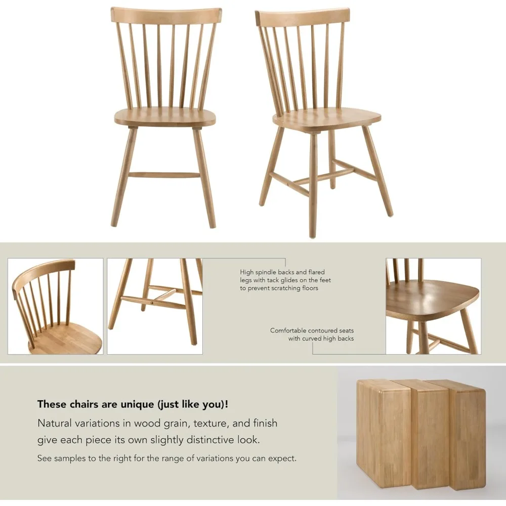 Esszimmerstühle der Windsor Collection, 2er-Set, Übergangsstil, Spindeldesign mit hoher Rückenlehne, hellbraunes Finish