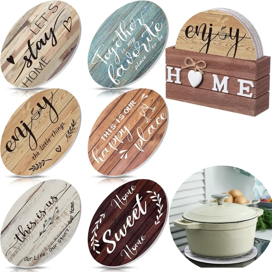 

6 шт. деревянные подставки для горячей посуды, кастрюли и сковородки, коврики для кастрюль в фермерском доме с держателем, толщина 7 дюймов, термостойкая большая подставка Housewa