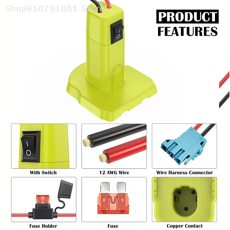 Power Wheels Adapter For Ryobi 18V Battery With Fuse Switch DIY Battery Adapter Connector For Ryobi 18V Nimh/Nicd/Li-ion Battery