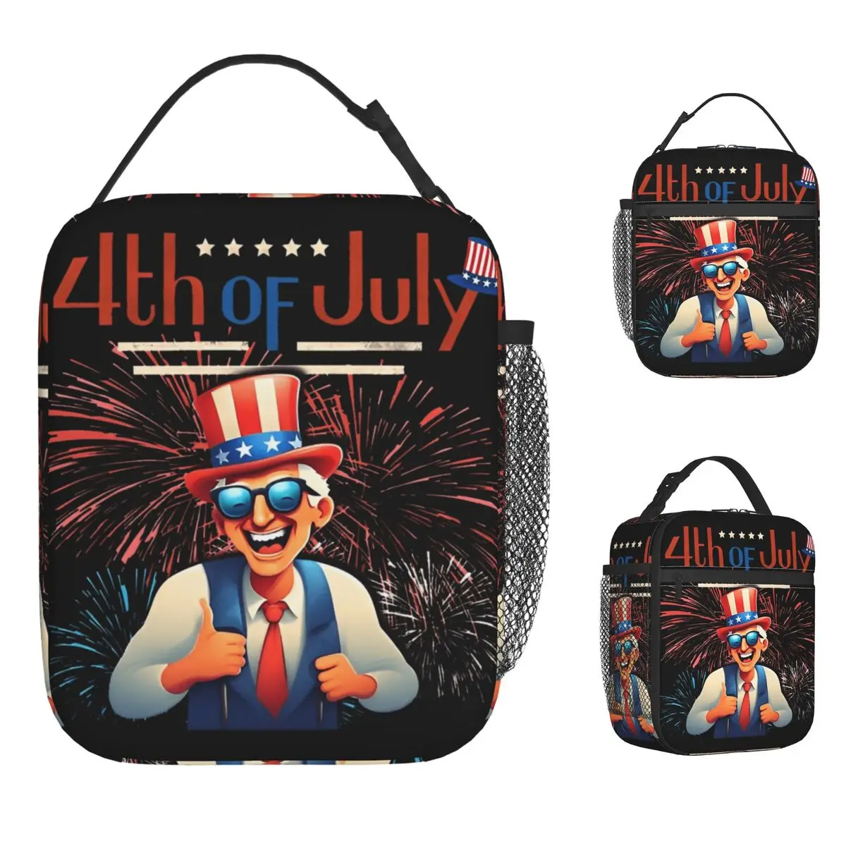 

Happy 4th Of July Lunch Bag Aesthetic Lunch Box Travel Portable Zipper Thermal Tote Handbags For Men Oxford Graphic Cooler Bag
