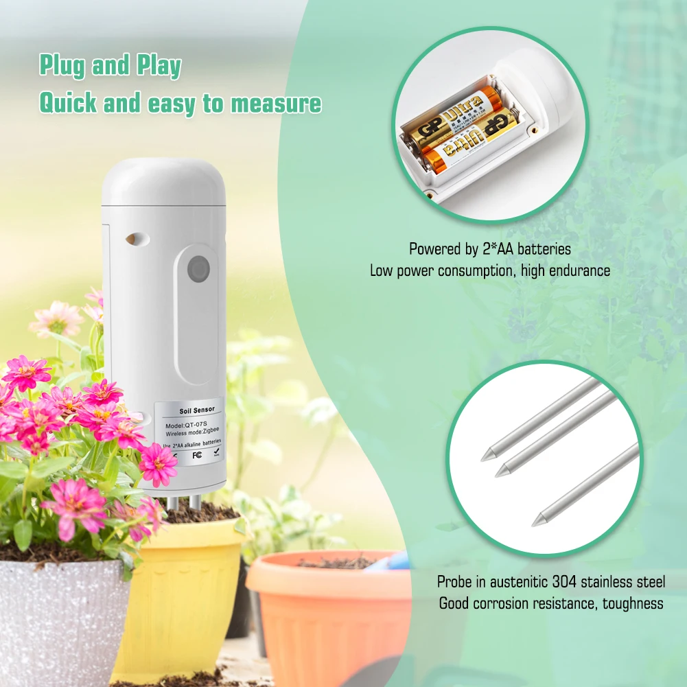Imagem -05 - Tuya Zigbee-medidor de Umidade do Solo sem Fio Tester de Umidade de Temperatura Monitor de Plantas Detector Impermeável Ip67 para Plantio de Jardim