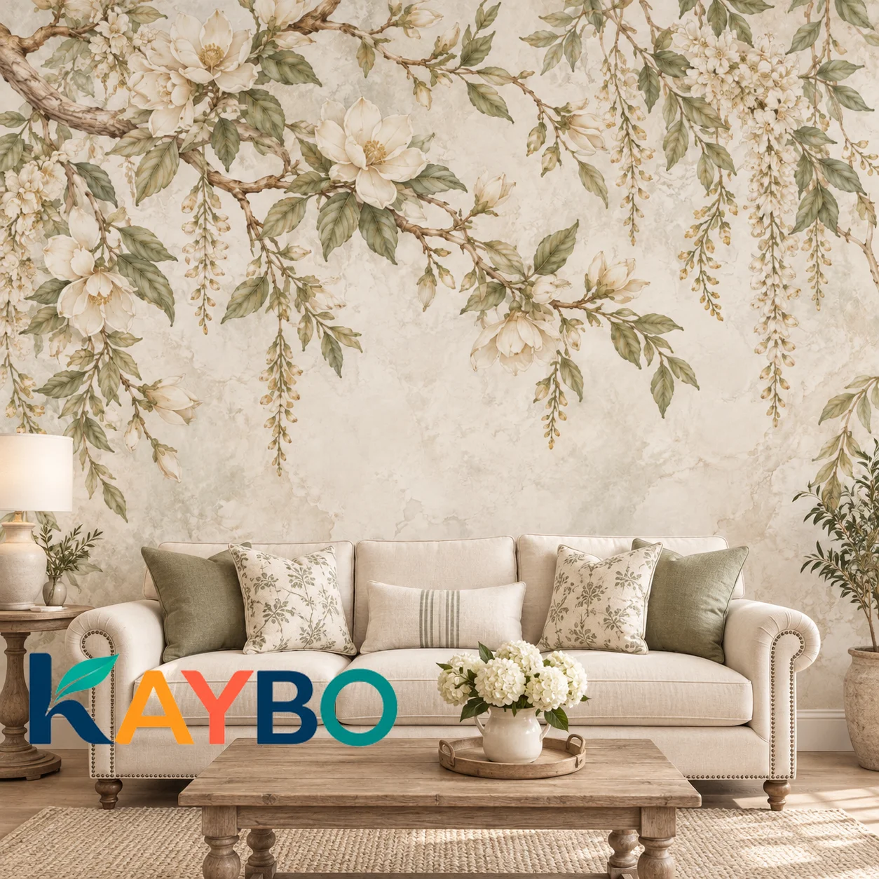 Floral Wall Mural Vintage Magnolia Wallpaper Beige Botanical Branch Living Room Bedroom Decor Non Self Adhesive Feature Wall Art