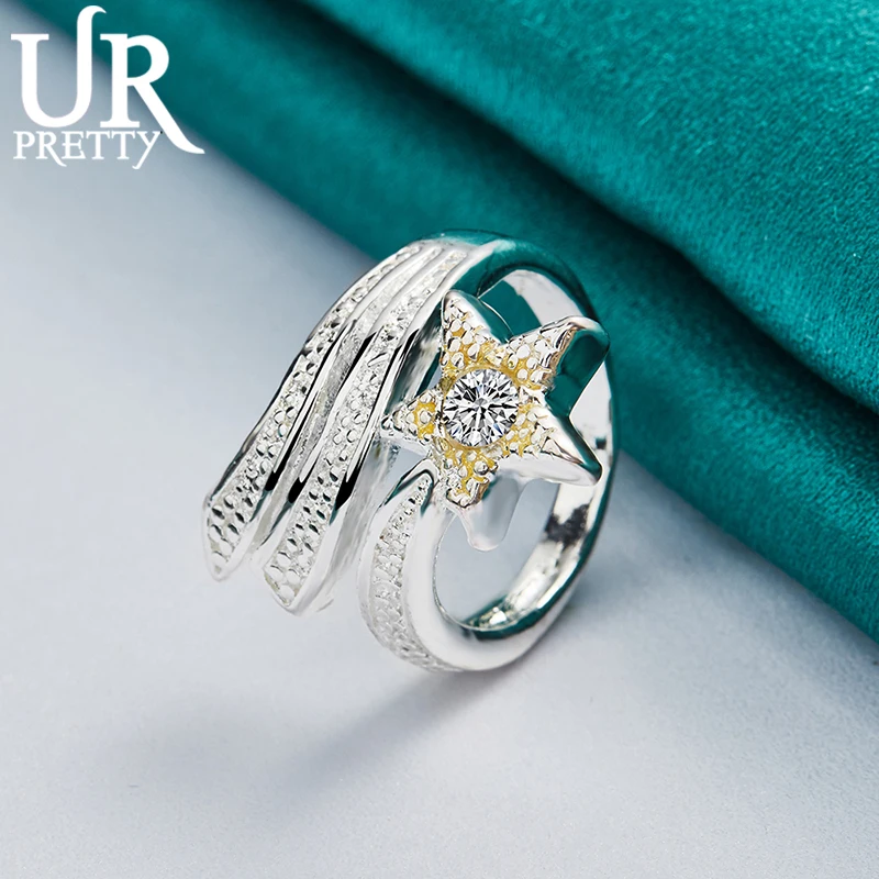 

925 Sterling Silver Jewelry AAA Zircon Star Open Rings for Woman Party Engagement Wedding Fashion Gifts