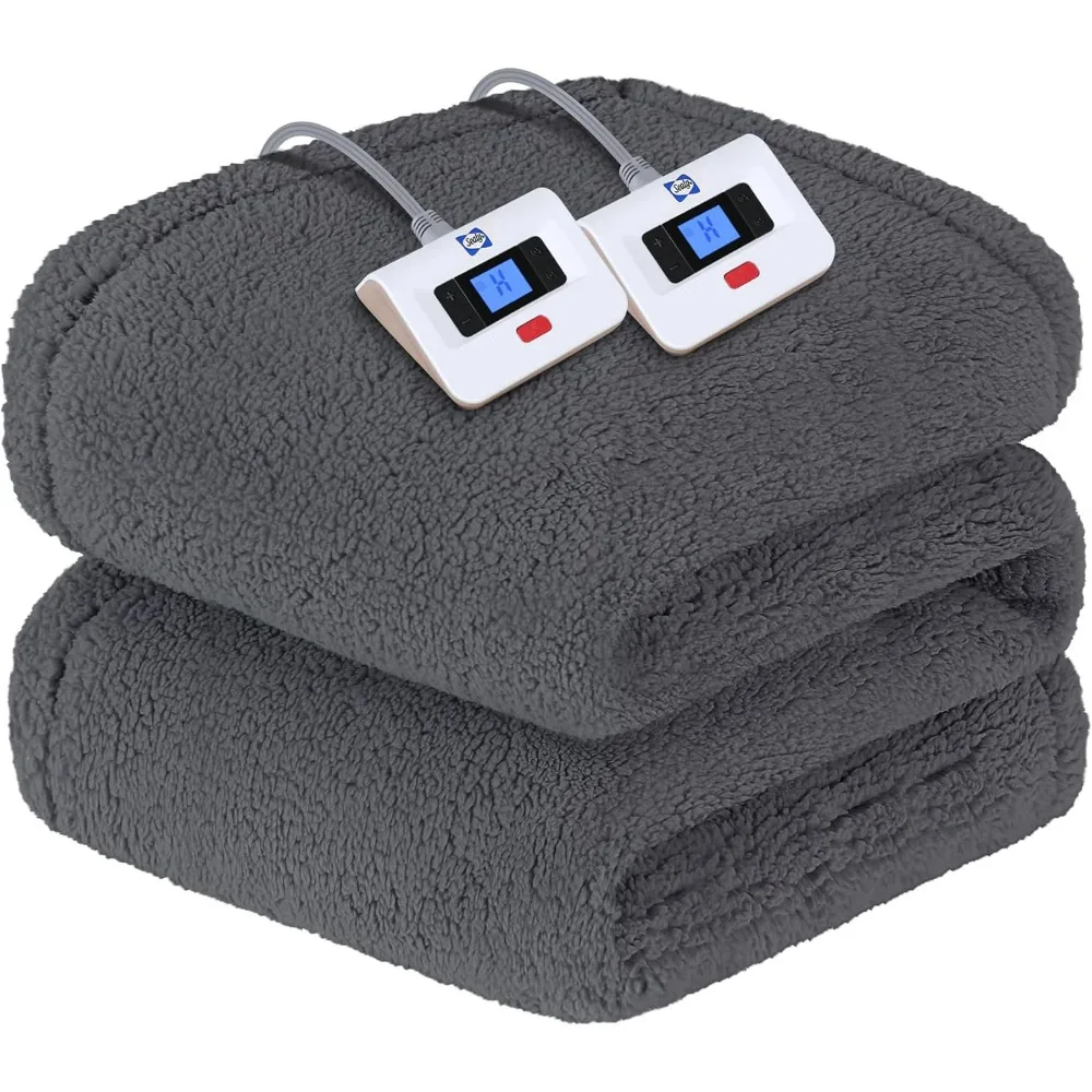 Electric Blanket King Size, Dual Control Soft Sherpa Heated Blanket with 10 Heating Levels &1 to 12 Hours Auto-Off Settings Over