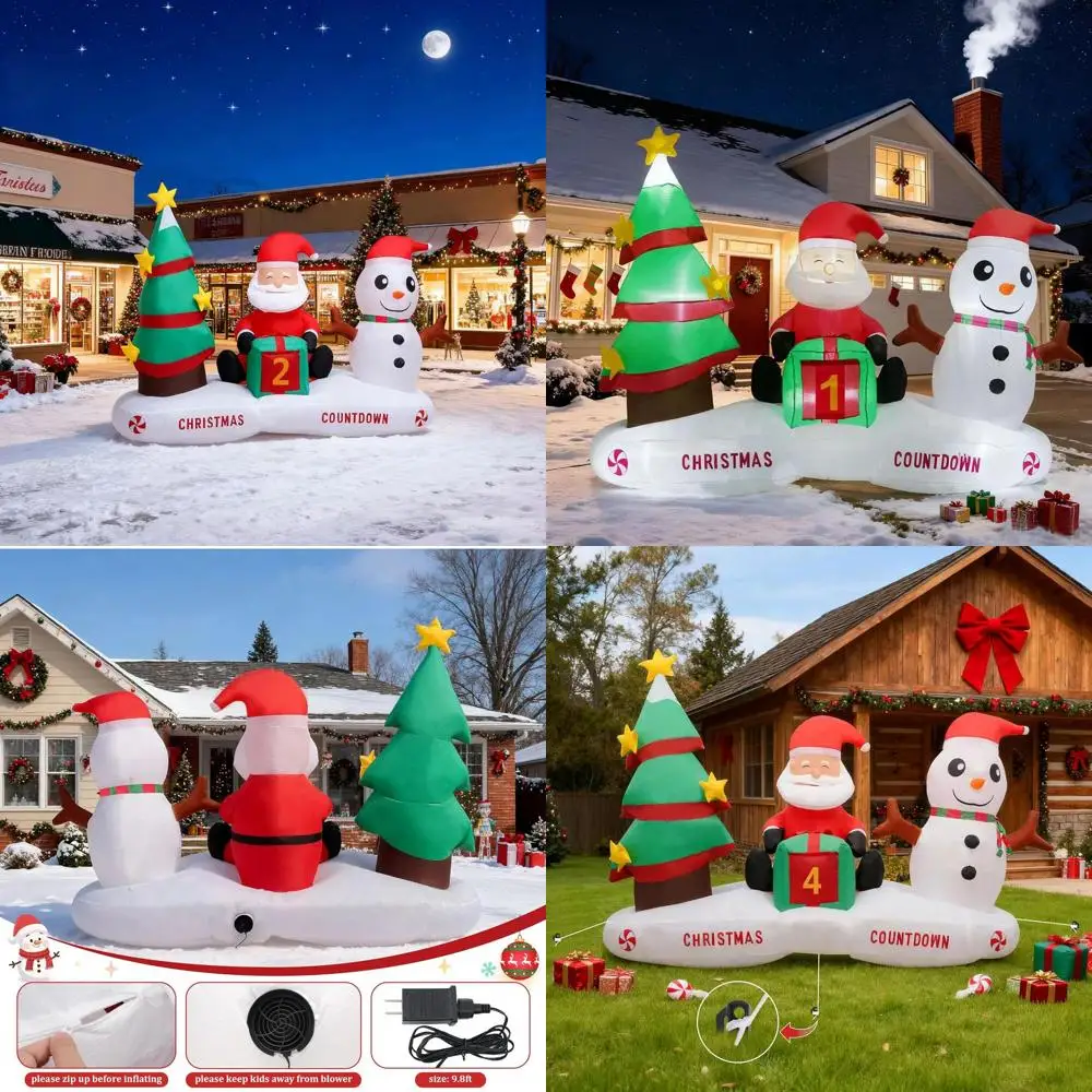 

Обратный отсчет до Рождества с надувными украшениями со светодиодной подсветкой: елка, Санта, снеговик для наружного и внутреннего использования.