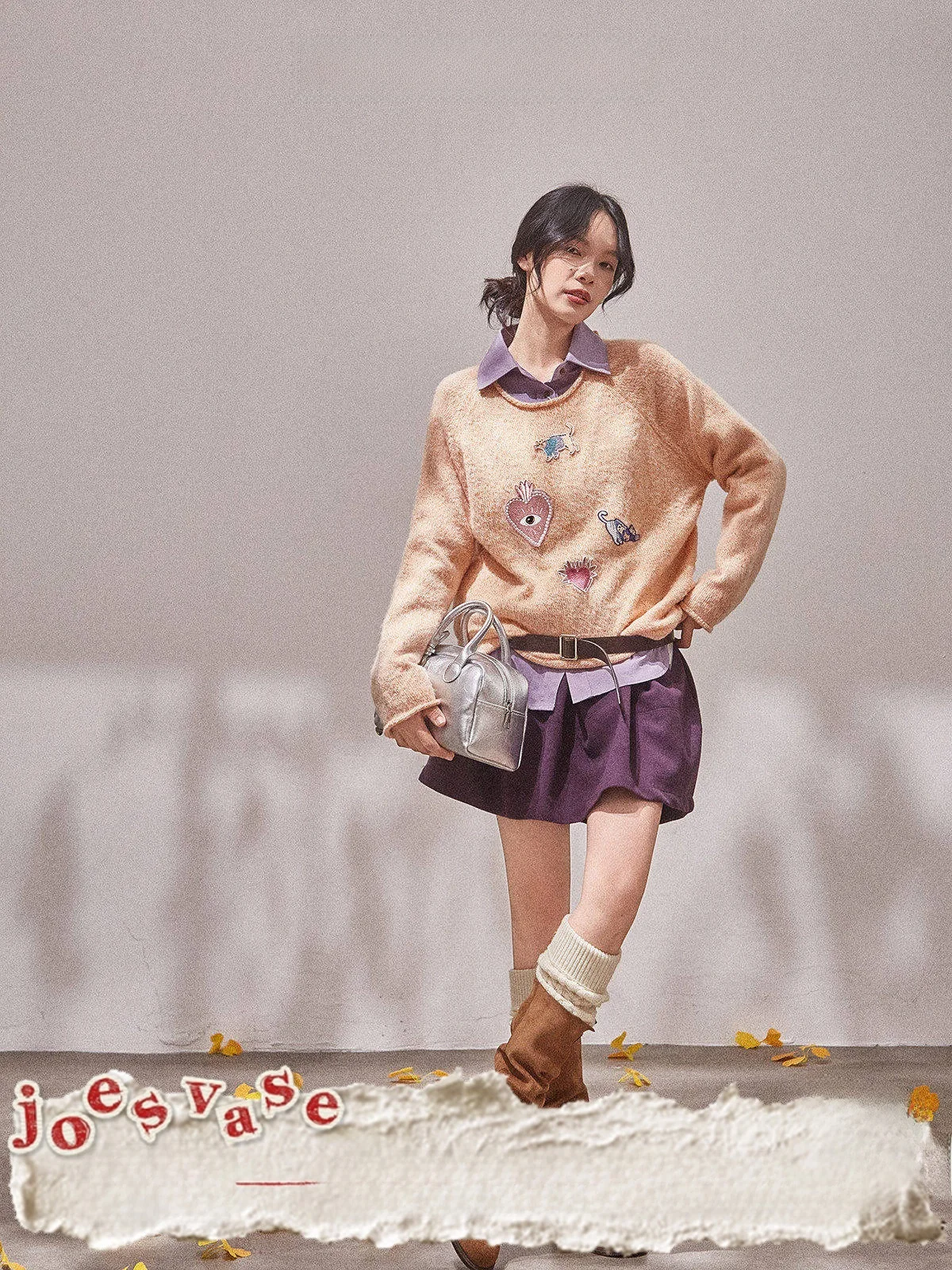 

Оранжевый вязаный шерстяной свитер с вышивкой, свободного кроя, женский, модный, для повседневной носки, осенняя новинка от Yu Hua Zun ×LAB