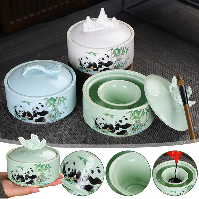 

Ceramic Cartridge Bowl Plate Supplies Pen Holder Green Ink Pool Table with Cover Sumi-e Painting Calligraphy Painting Platestone