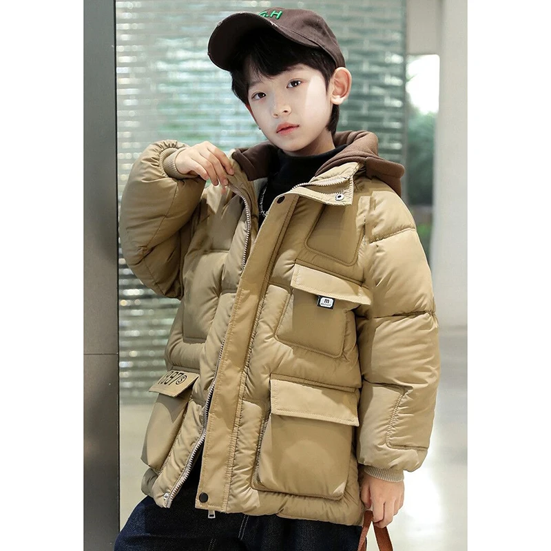 New 4-12 Years Thick Keep Warm Boys Jacket Linning With Velvet Waterproof And Stain-resistant Artificial Leather Coat For Kids
