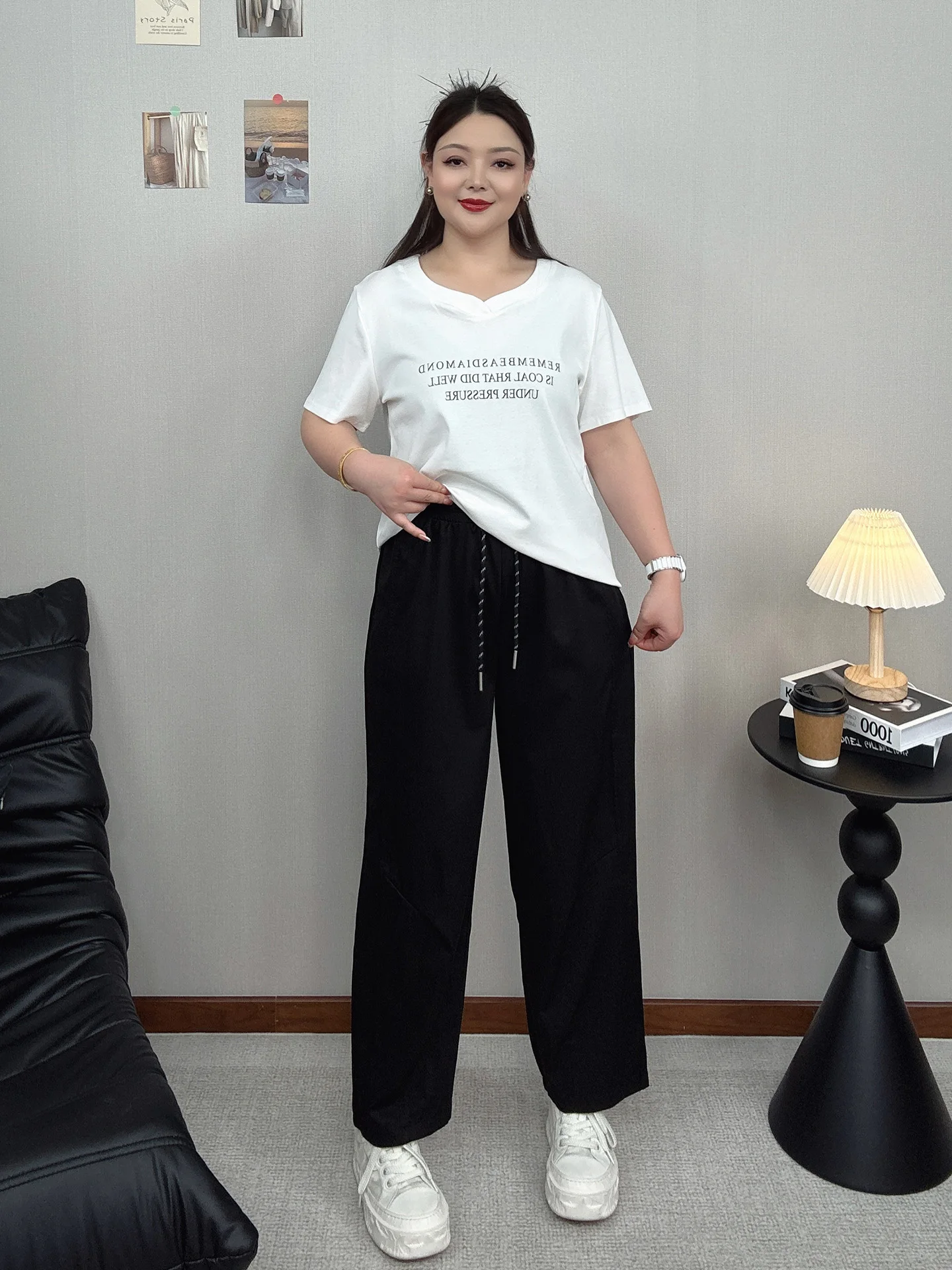 

High Waist Elastic Wide Leg Pants Women's plus Size Casual Straight Cut Trousers Spring Summer Loose Slimming Nine Point