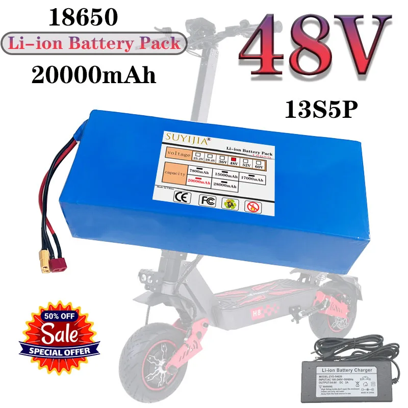 Batterie Au Lithium Rechargeable 18650 13S5P 48V 20Ah Avec BMS Intelligent Intégré Adaptée Aux Moteurs Et Aux Chargeurs250-1000W
