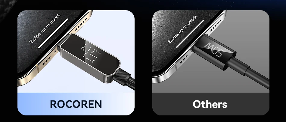 Rocoren Digitales Display USB-C-Kabel 240W PD 3.1 Schnellladekabel Typ C zu C für iPhone 17 16 15 Xiaomi Huawei Macbook iPad – Detail 9