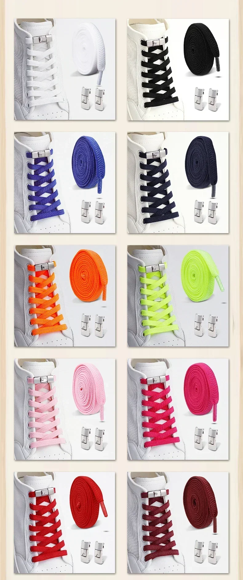 NEU 1 Paar/2 Paare Schnürsenkel ohne Binden, elastische flache Schnürsenkel mit Metall-Druckverschluss, bequeme Schnürsenkel ohne Knoten für Sneaker und Freizeitschuhe – Detail 8