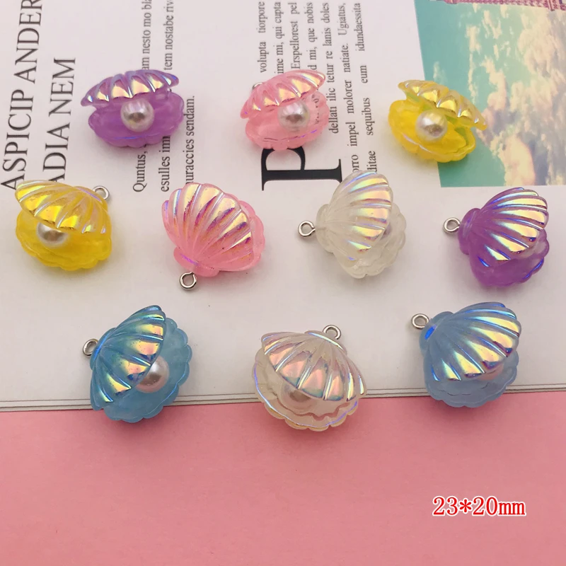 10pcs Hot Selling Resin Kawaii Colorful AB Shell Charm for Keychain, Earring, Scrapbooking, DIY Making, Necklace