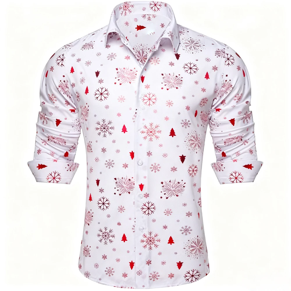 Men's Christmas Shirt Christmas Sparkle Holiday Long Sleeve Button Down Dress Shirt Fun Snowflake Tree New Year's Holiday Party