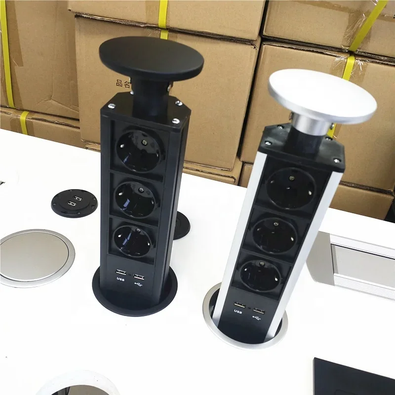 Kitchen workbench manually pulls pop-up tower socket, plug power socket 2 usb charging